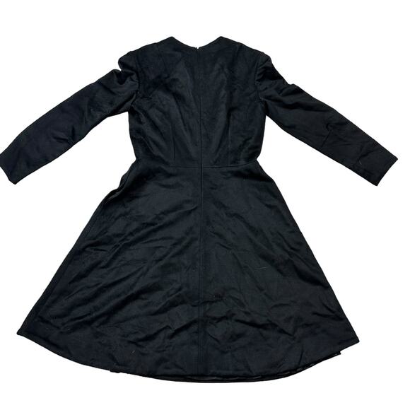 Crop David Peck Wool Black A-line Long Sleeve Dress With Pockets 8 Silk Lining - Picture 6 of 7